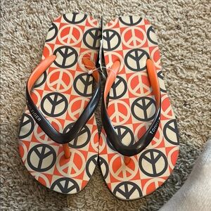 Tommy Hilfiger Orange and Black Peace Sign Sandals